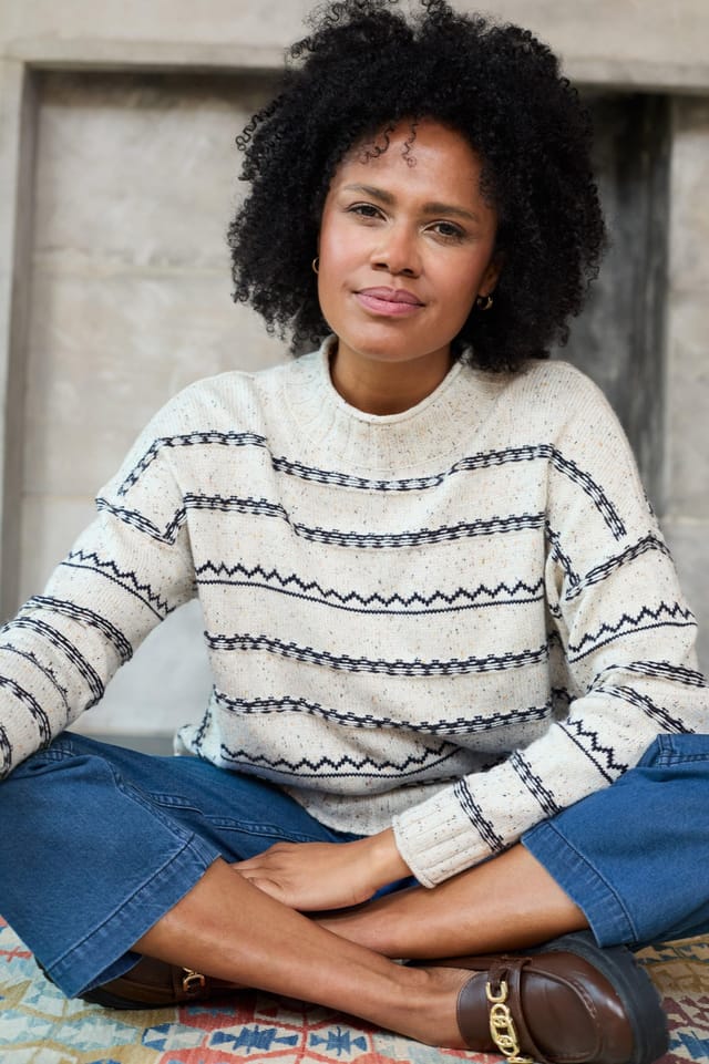 Lily & Me Lily & Me Women's Kirstie Flecked Knit Stripe Knit Jumper in Ecru - 3