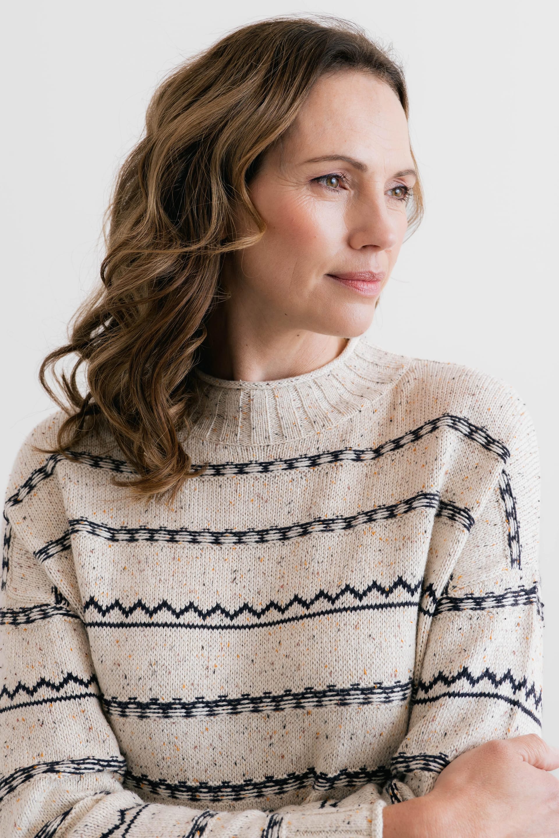 Lily & Me Lily & Me Women's Kirstie Flecked Knit Stripe Knit Jumper in Ecru - 4