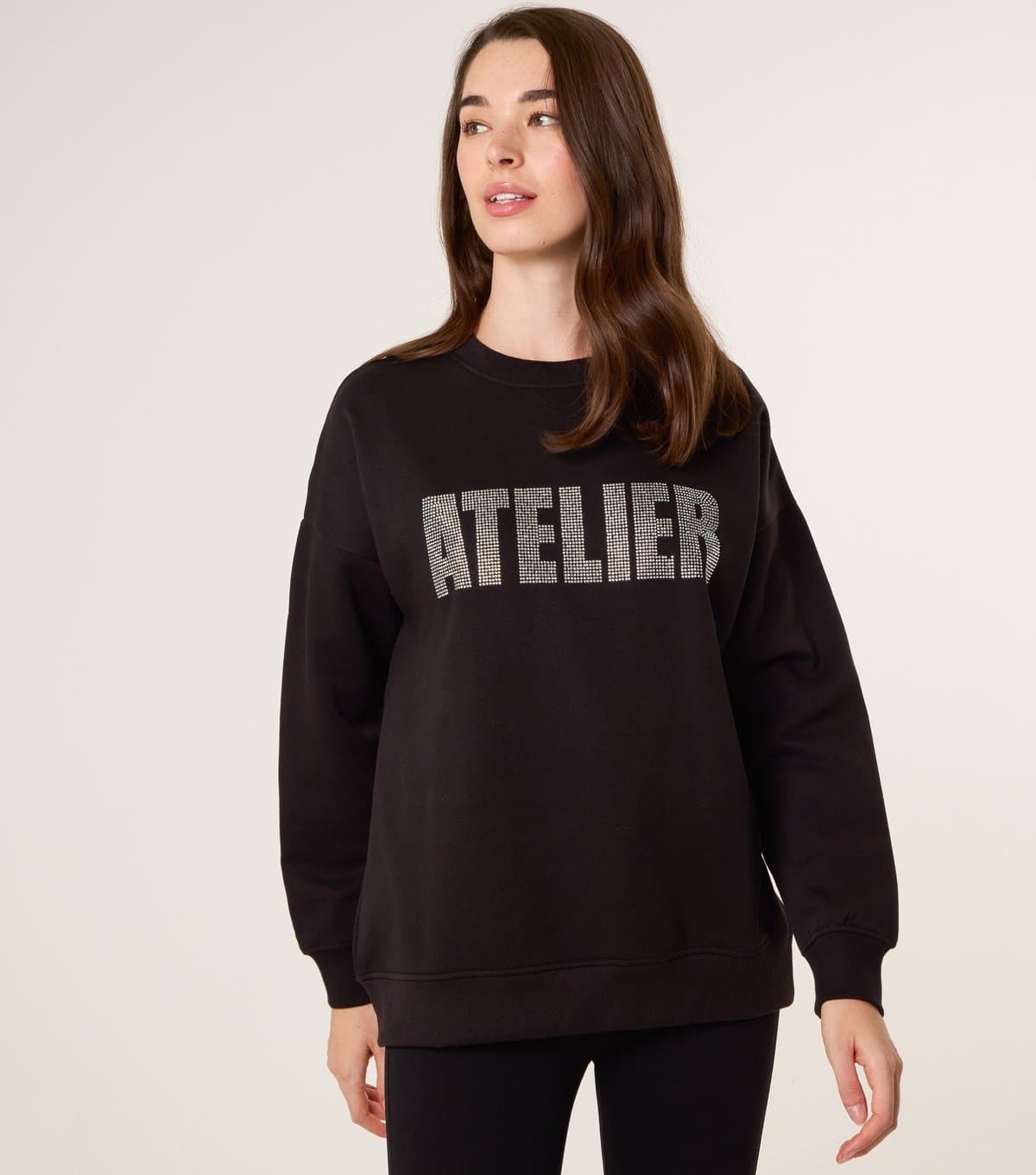 Blue Vanilla Women's Black Diamante Atelier Slogan Sweatshirt Blue Vanilla New Look