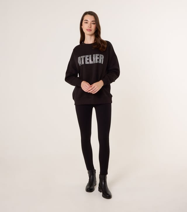 Blue Vanilla Women's Black Diamante Atelier Slogan Sweatshirt Blue Vanilla New Look - 2