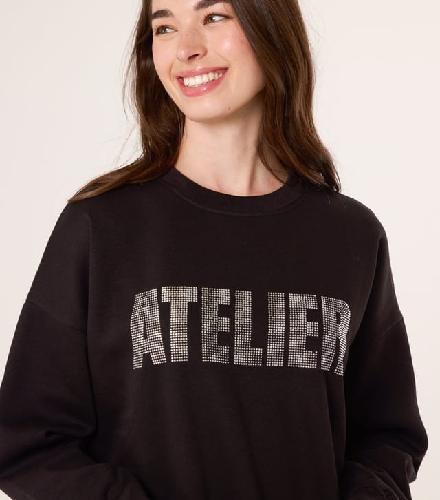 Blue Vanilla Women's Black Diamante Atelier Slogan Sweatshirt Blue Vanilla New Look - 3