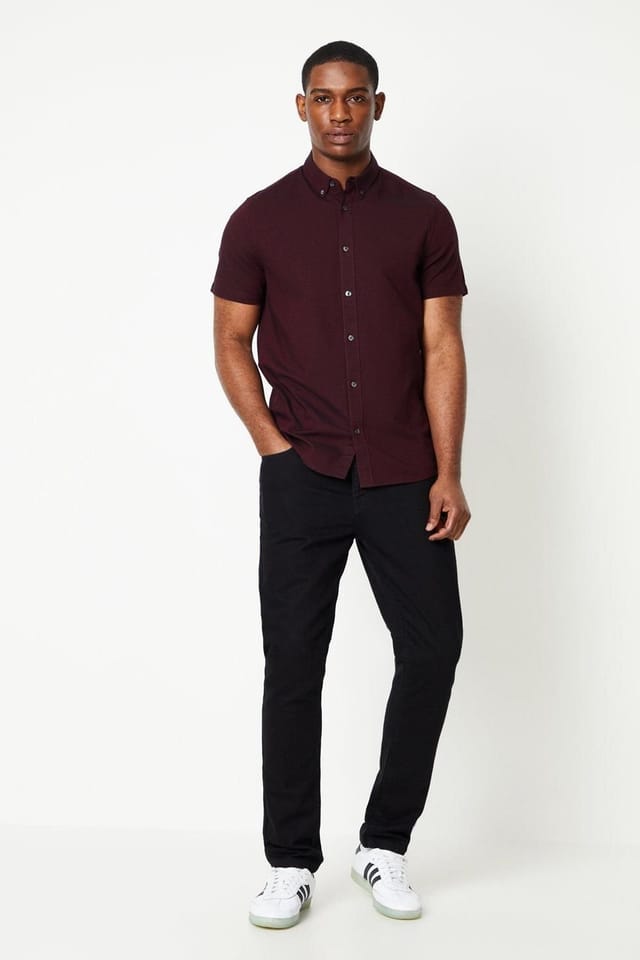 Burton Burton Men's Burgundy Short Sleeve Oxford Shirt - 2