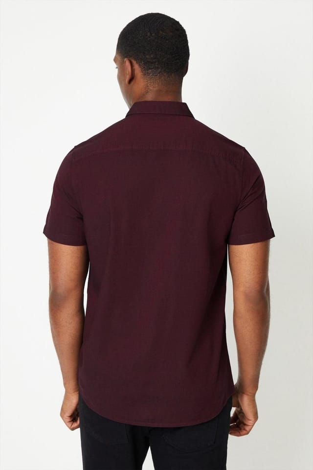 Burton Burton Men's Burgundy Short Sleeve Oxford Shirt - 3
