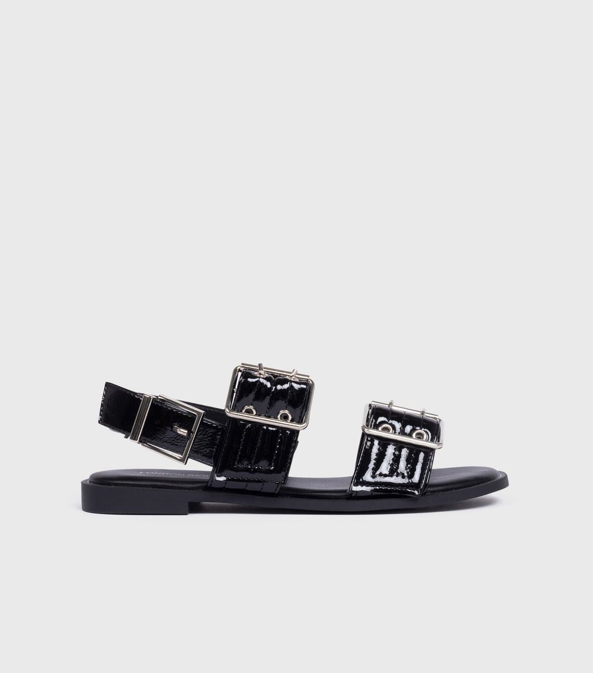 London Rebel Women's Black Faux Patent Leather Buckled Sandals London Rebel New Look