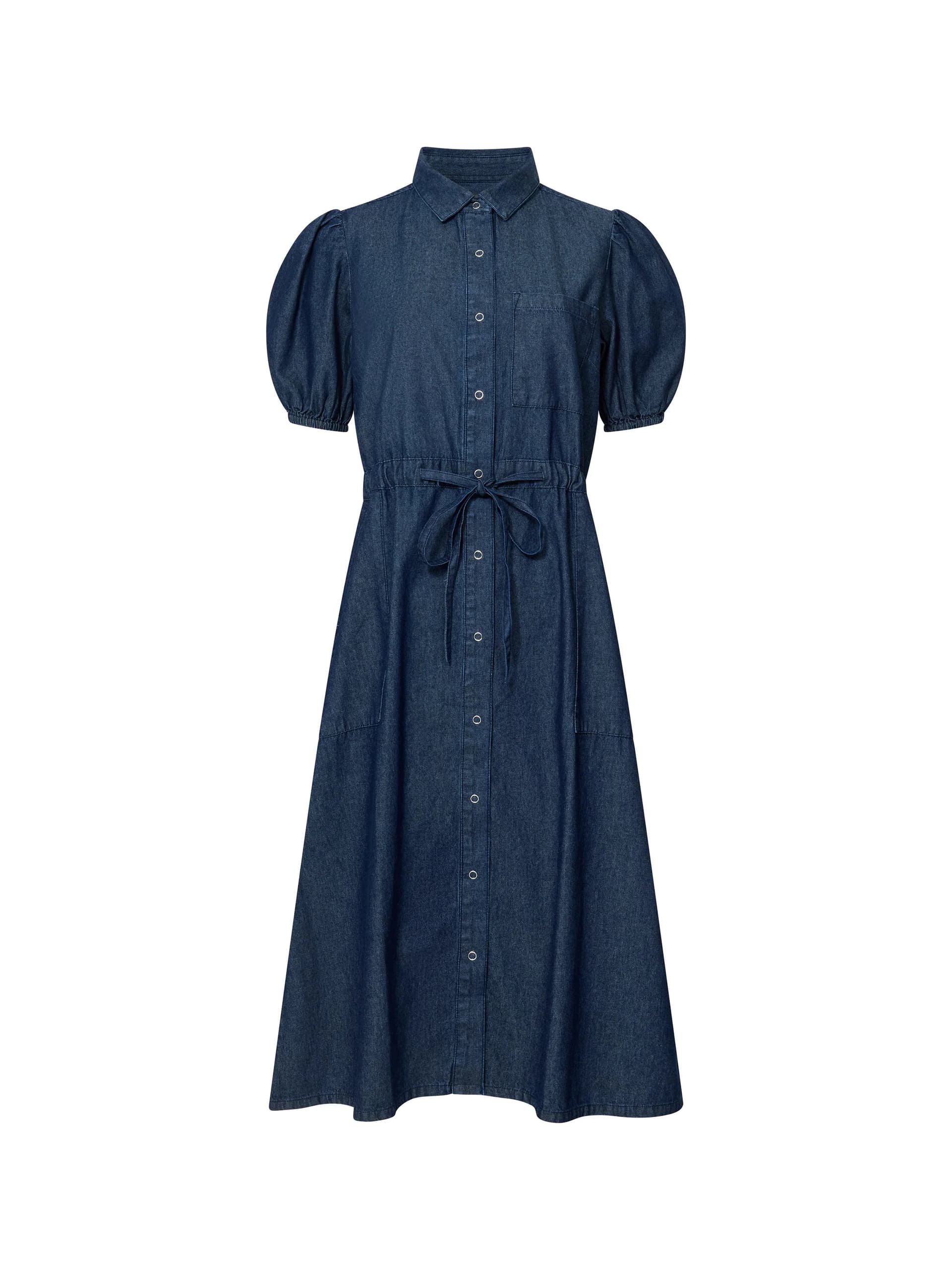 French Connection Dark Blue Chambray Tie Waist Shirt Dress Clean Indigo