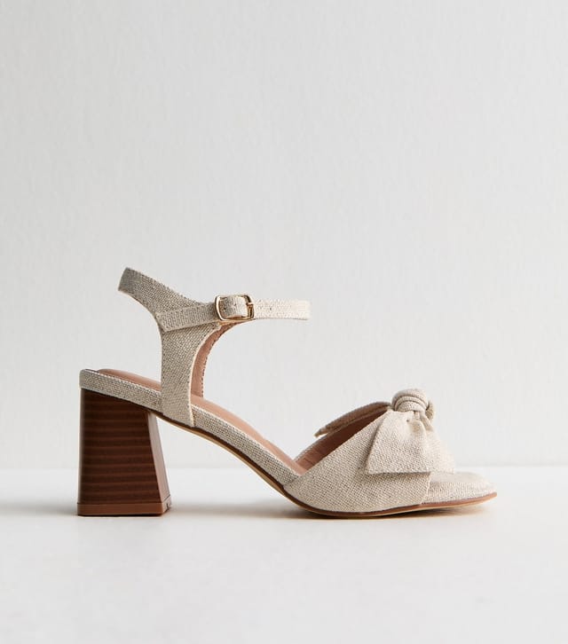 New Look Women's Wide Fit Off White Woven Bow Block Heel Sandals Vegan New Look - 3