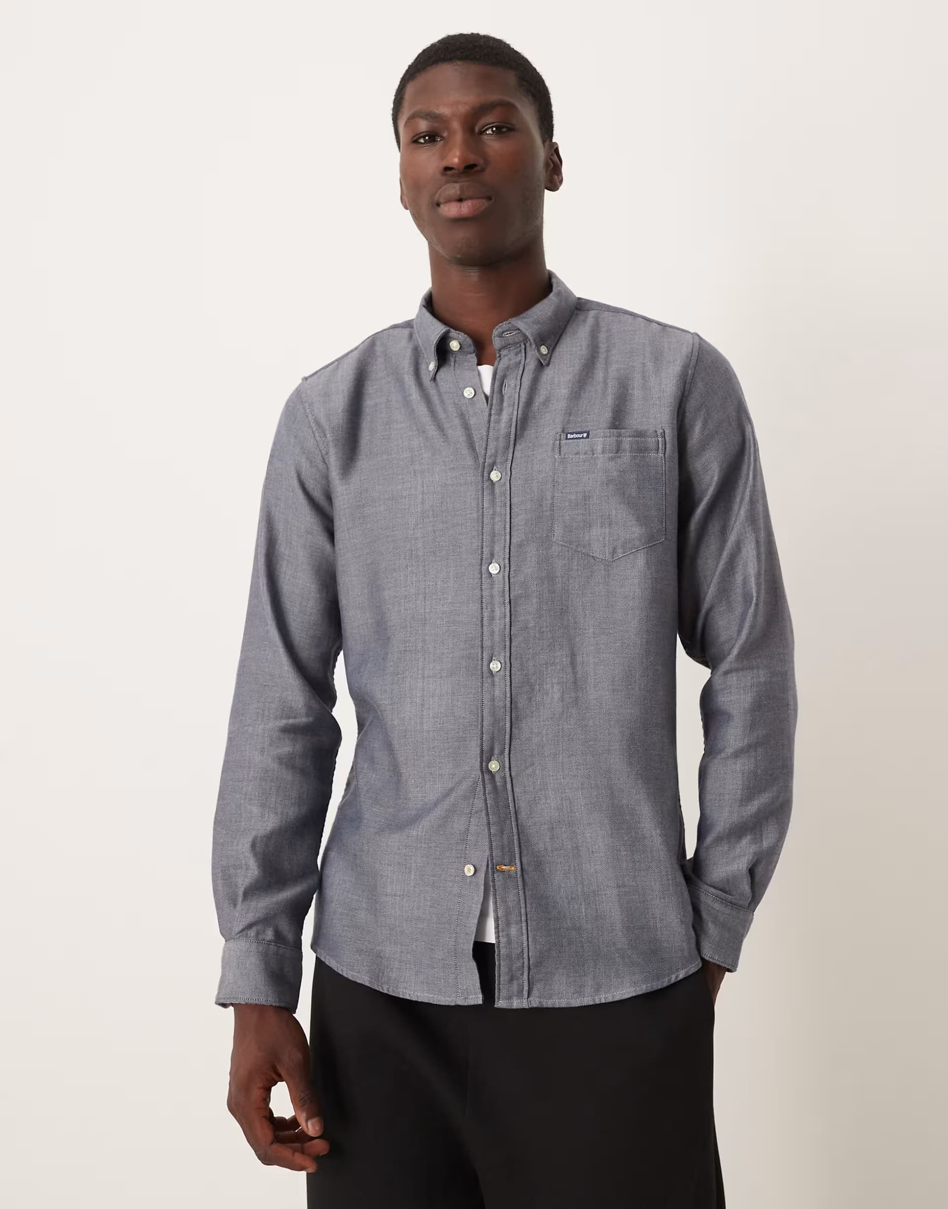 ASOS Barbour Buckley tailored herringbone shirt in dark navy - NAVY