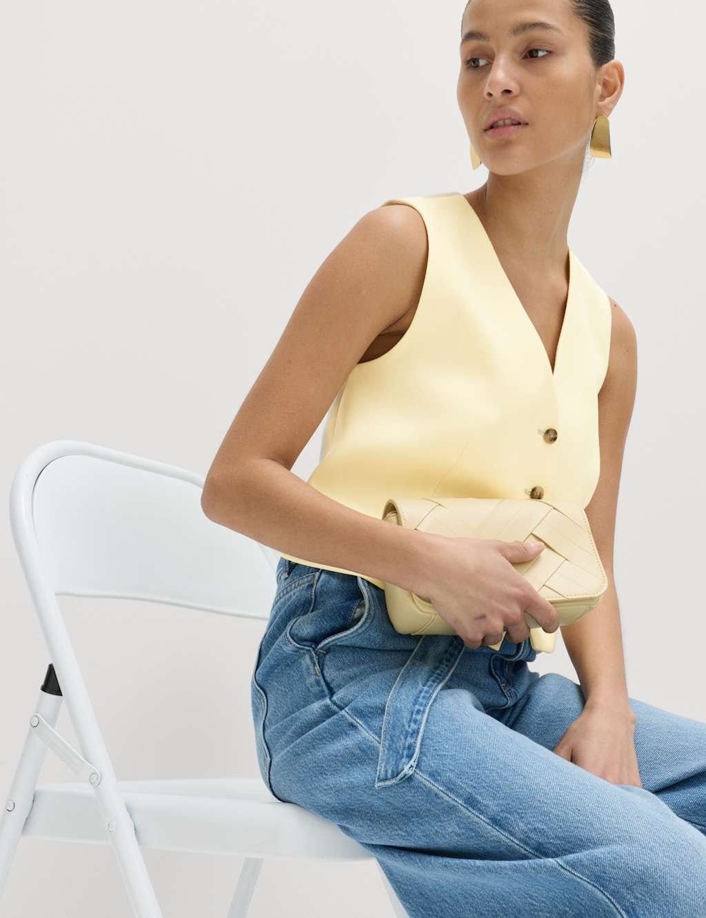 M&S Soft Yellow Synthetic Cropped Waistcoat