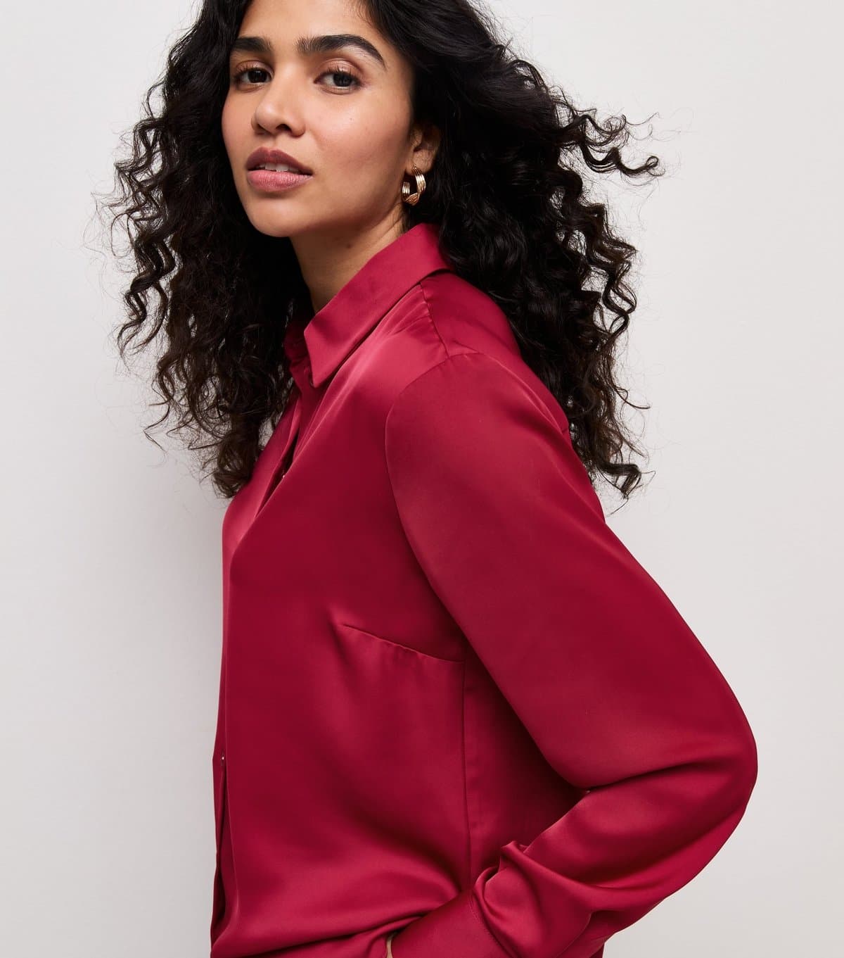New Look Women's Bright Red Satin Long Sleeve Shirt New Look