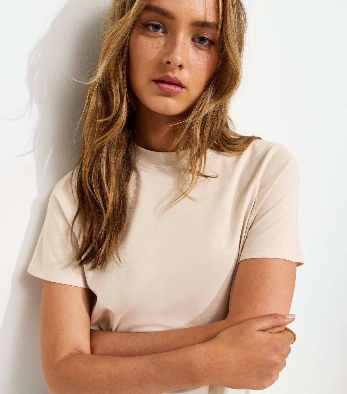 New Look New Look Stone Cotton Crew Neck T-Shirt
