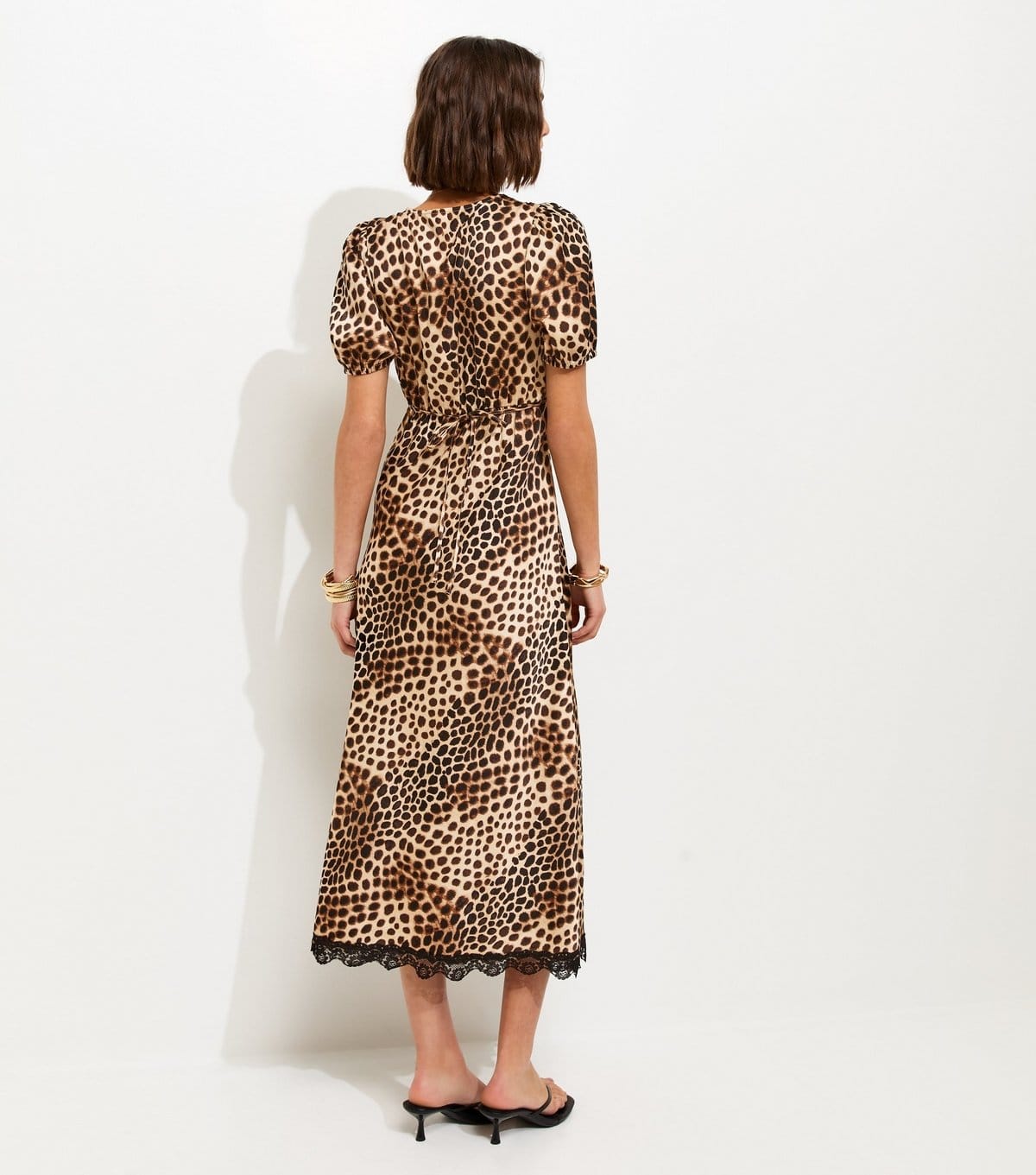 New Look Women's Brown Satin Leopard Print Tea Midi Dress New Look - 4