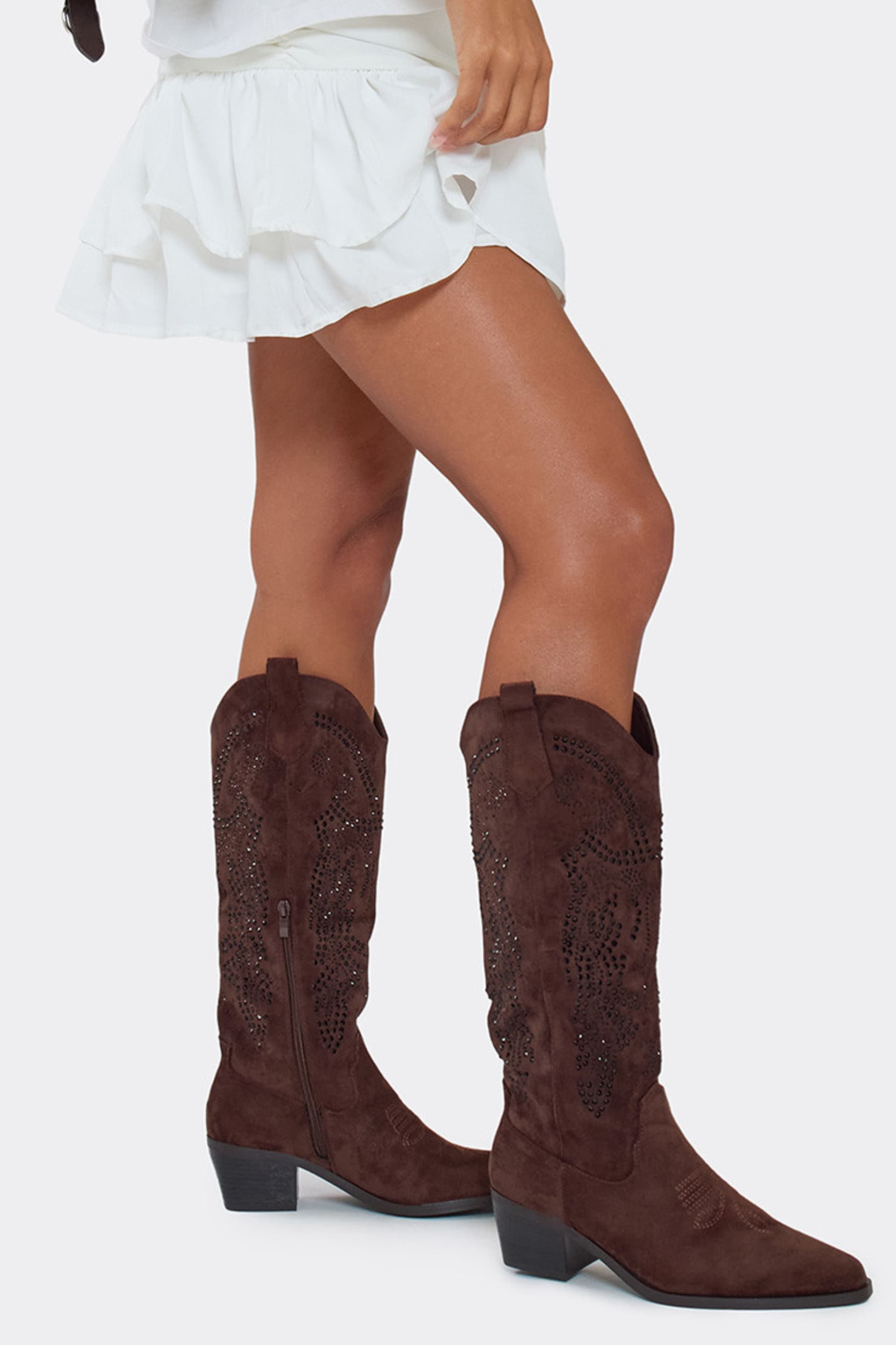 EGO EGO Women's Knee High Faux Suede Block Heel Boots in Brown