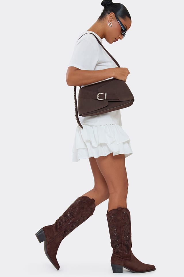 EGO EGO Women's Knee High Faux Suede Block Heel Boots in Brown - 2