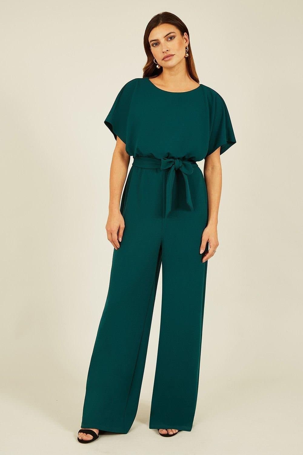 Mela Mela Women's Black Batwing Stretch Jumpsuit in Green