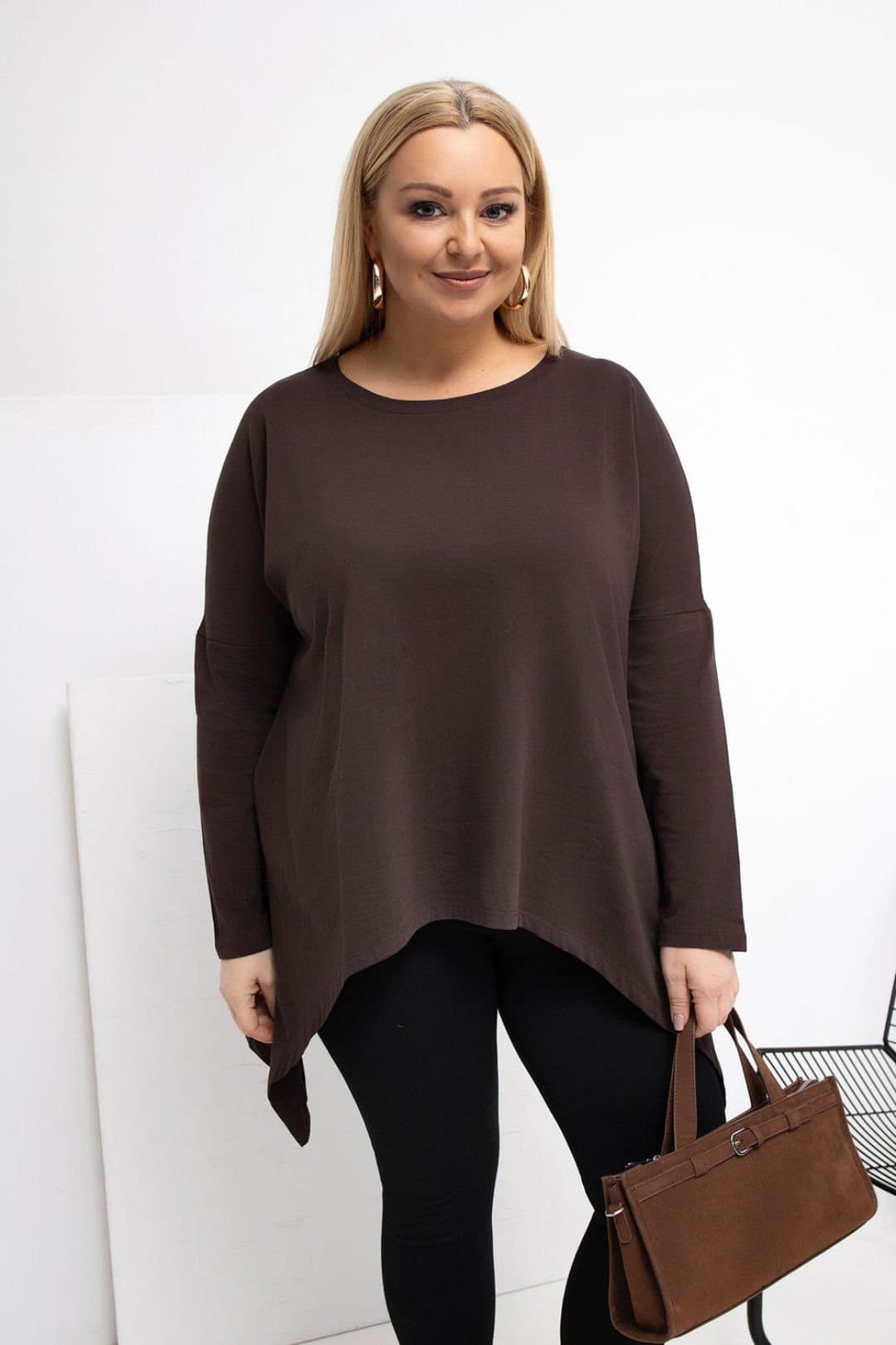 Love Lace Love Lace Brown Plus Size Cotton Tunic Blouse with Pockets