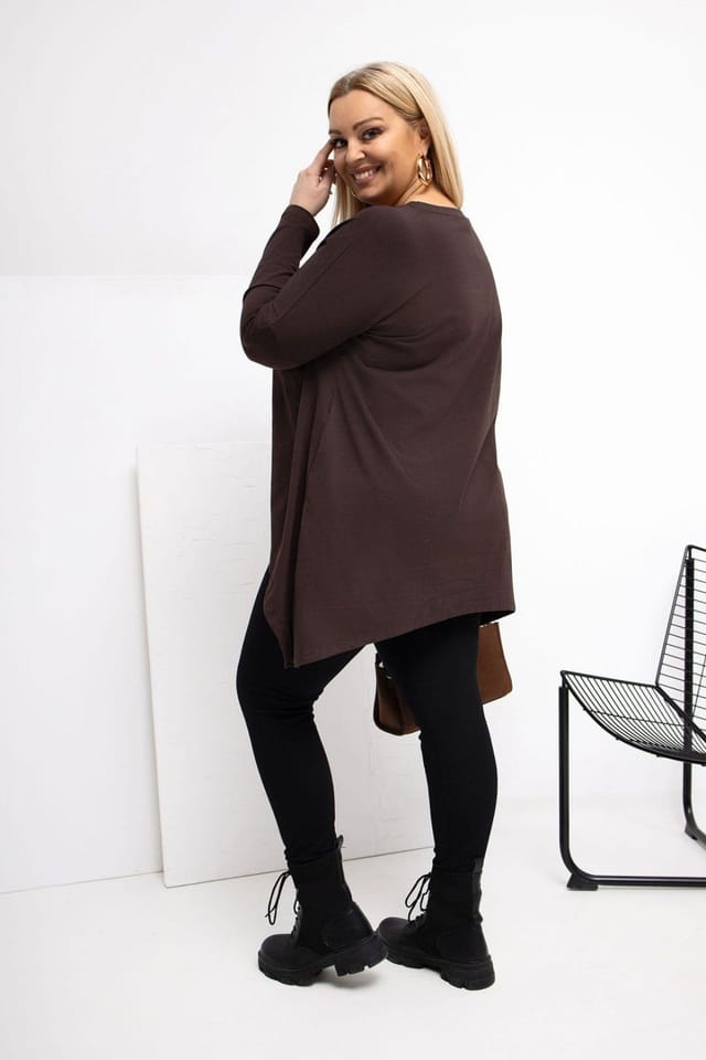Love Lace Love Lace Women's Plus Size Cotton Tunic Blouse with Pockets in Brown - 3