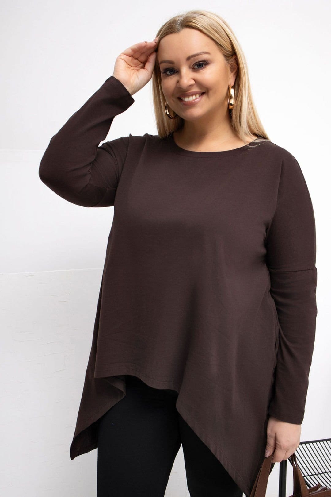 Love Lace Love Lace Women's Plus Size Cotton Tunic Blouse with Pockets in Brown - 4