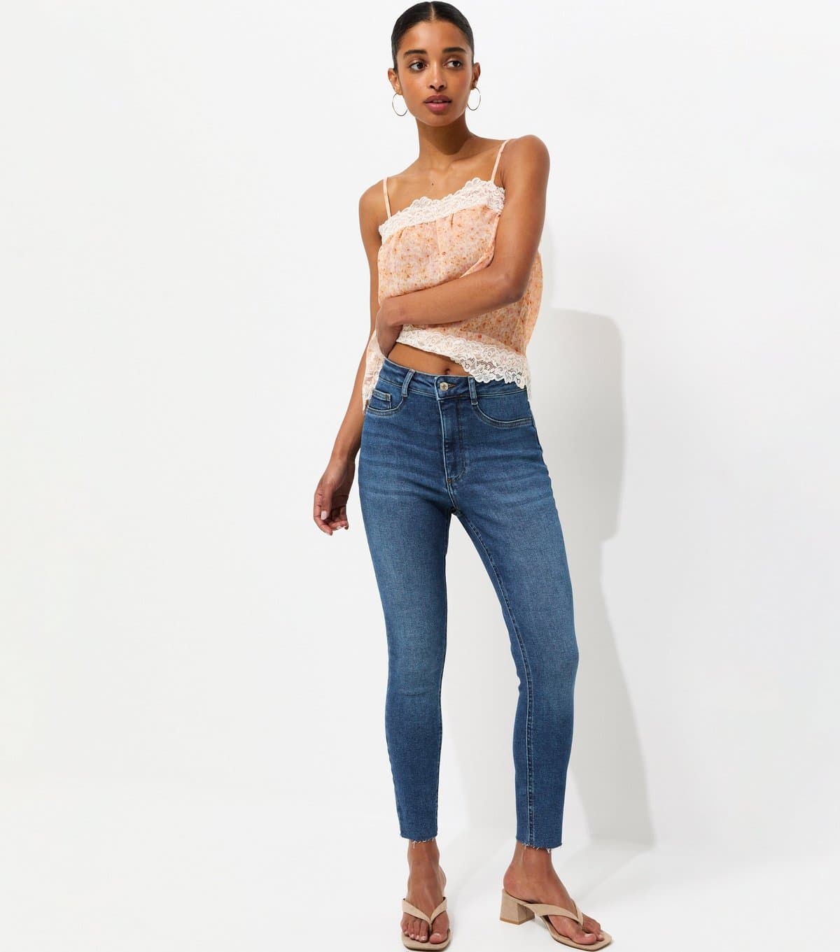 New Look Women's Blue Hallie Disco Frayed Hem Super Skinny Jeans New Look