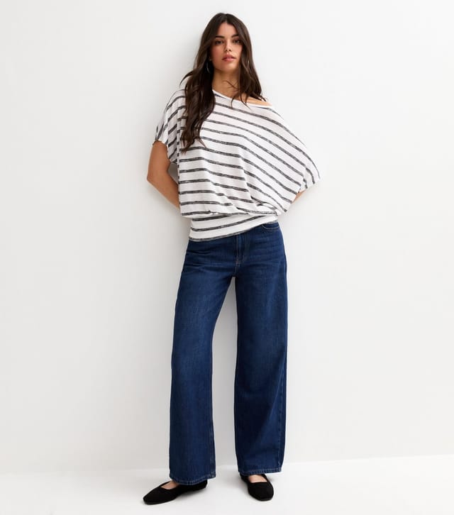 New Look Women's White Soft Touch Stripe Print Batwing Top New Look - 2