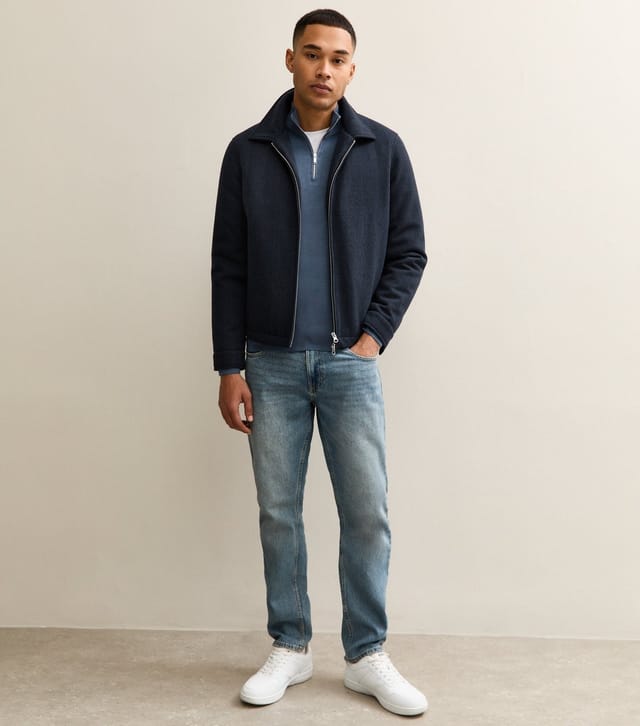 New Look Men's Premium Mid Blue Relaxed Funnel Neck Quarter Zip Jumper New Look - 3