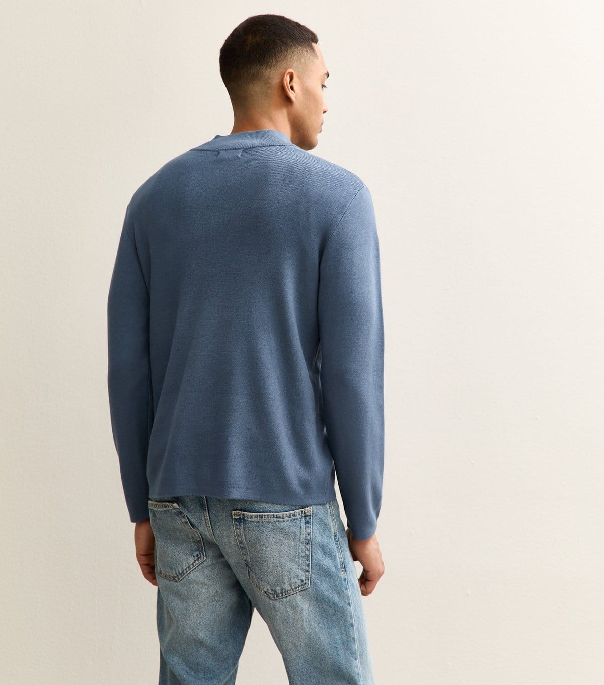 New Look Men's Premium Mid Blue Relaxed Funnel Neck Quarter Zip Jumper New Look - 4