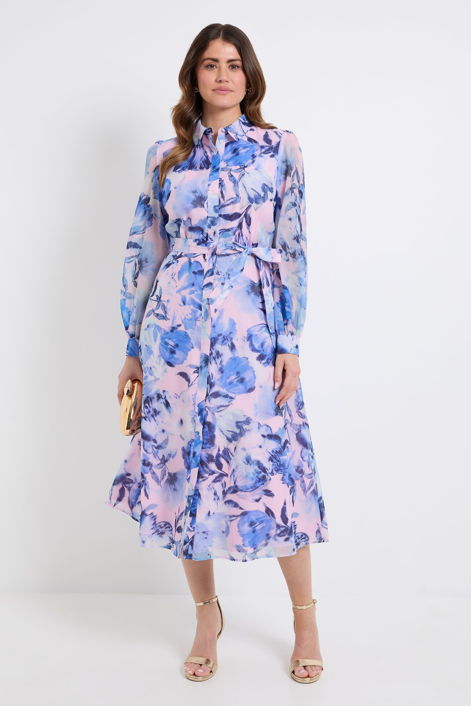 Wallis Wallis Women's Floral Organza Shirt Midi Dress in Pink