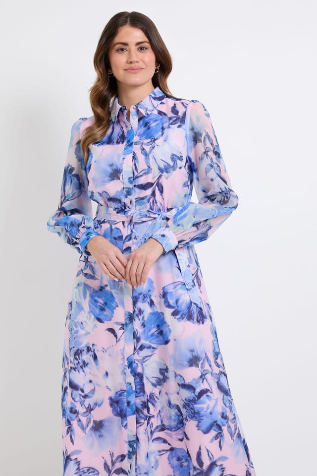 Wallis Wallis Women's Floral Organza Shirt Midi Dress in Pink - 2