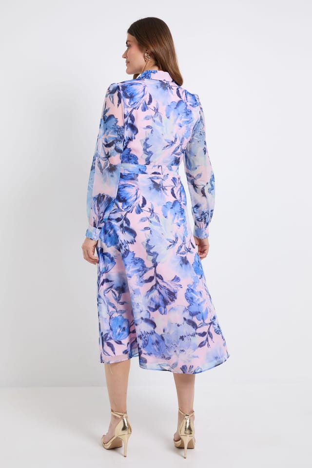Wallis Wallis Women's Floral Organza Shirt Midi Dress in Pink - 3