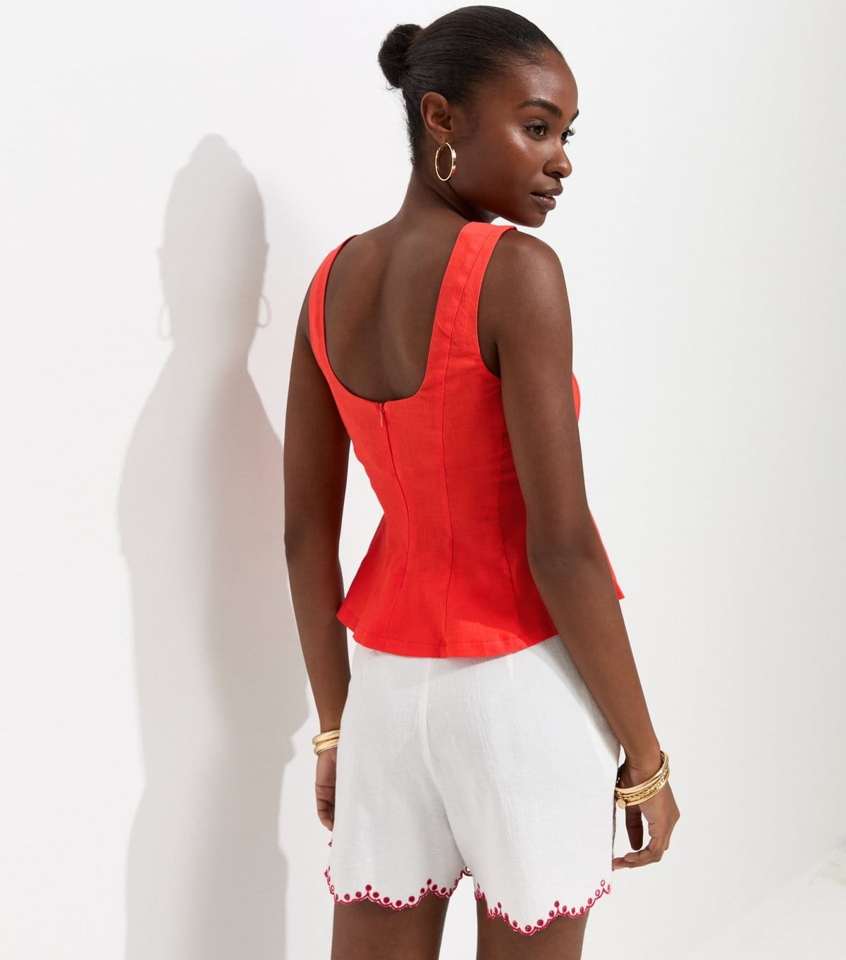New Look Women's Bright Red Linen Rich Scoop Neck Sleeveless Top New Look - 4