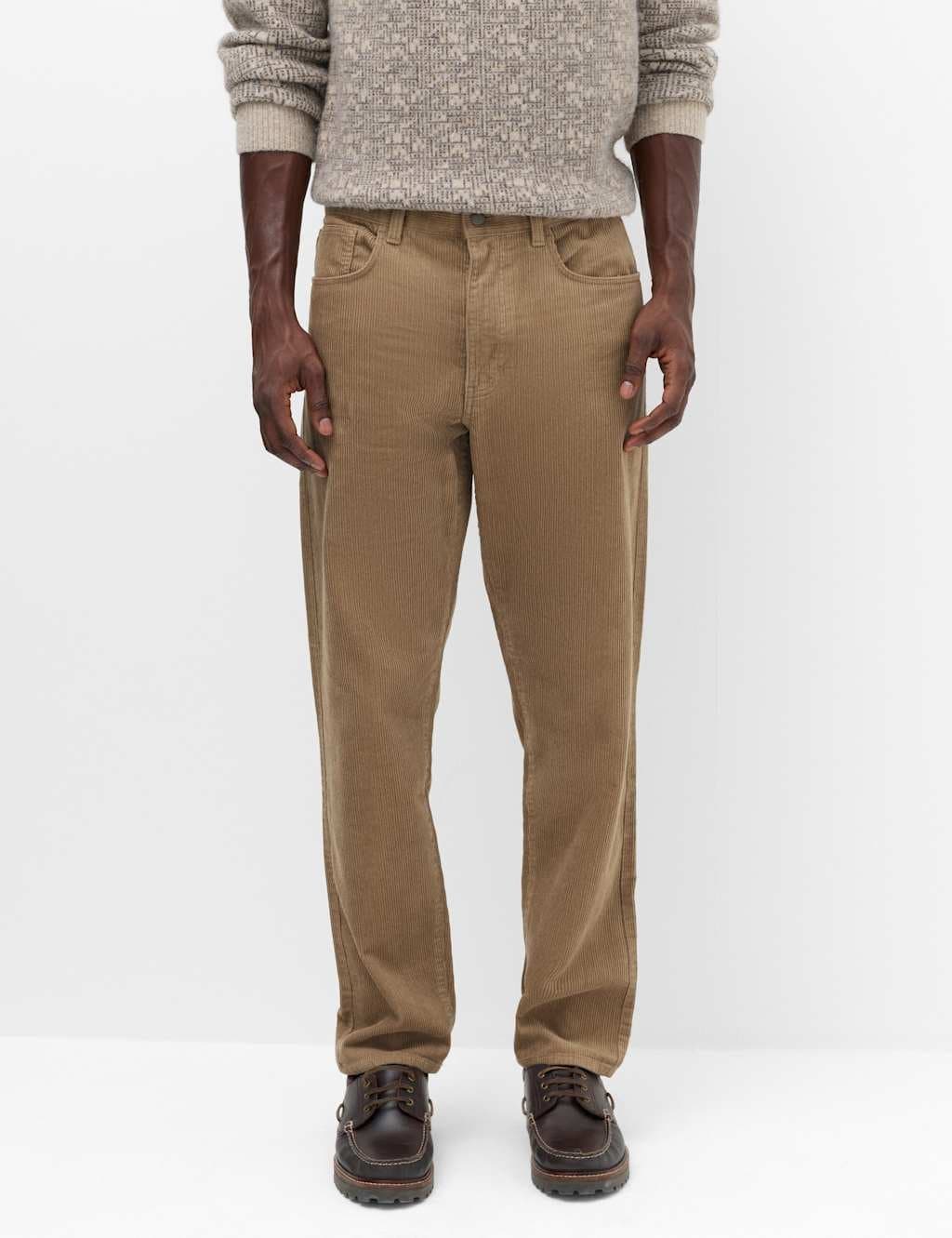 Marks & Spencer M&S Straight Fit Pure Cotton Corduroy 5 Pocket Trousers Mushroom
