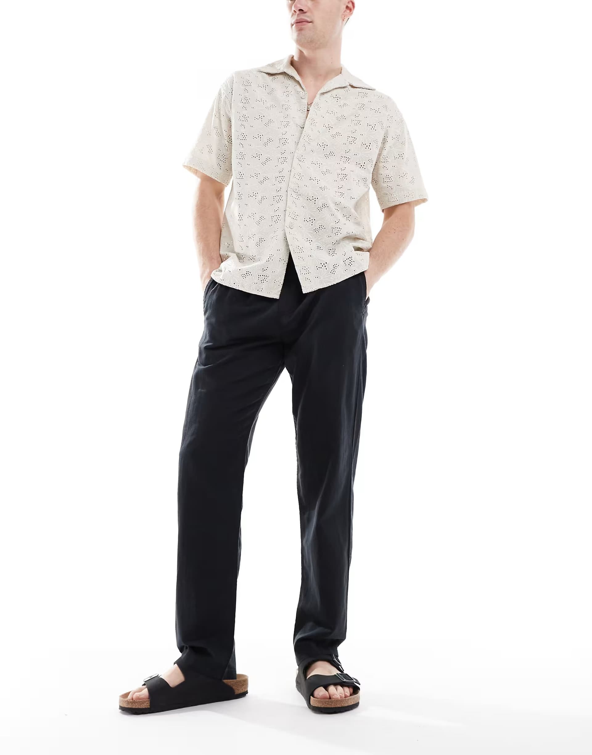 ASOS Jack & Jones drawstring linen mix trouser in black