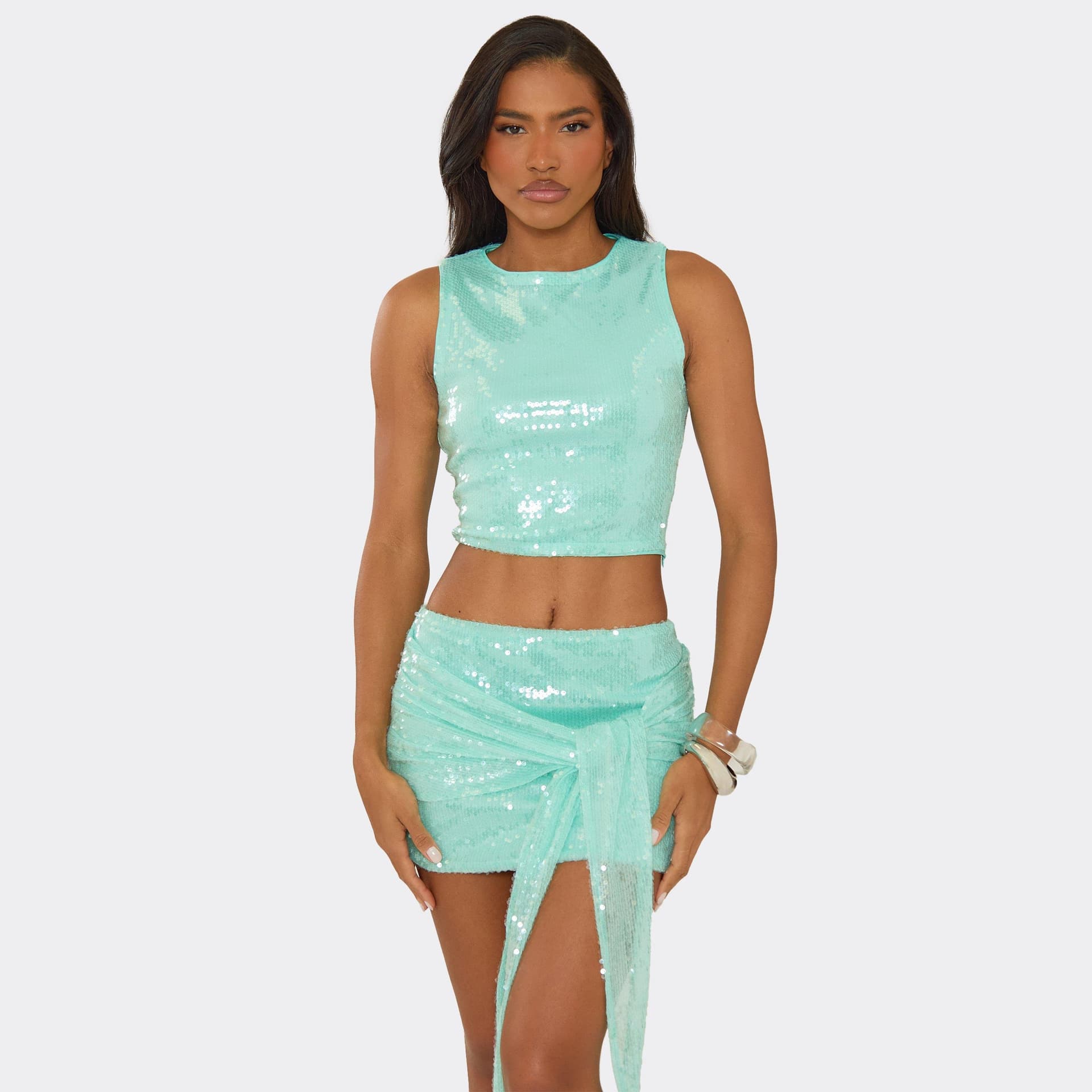 EGO Sleeveless Vest Top In Blue Sequin, Women's Size UK 6