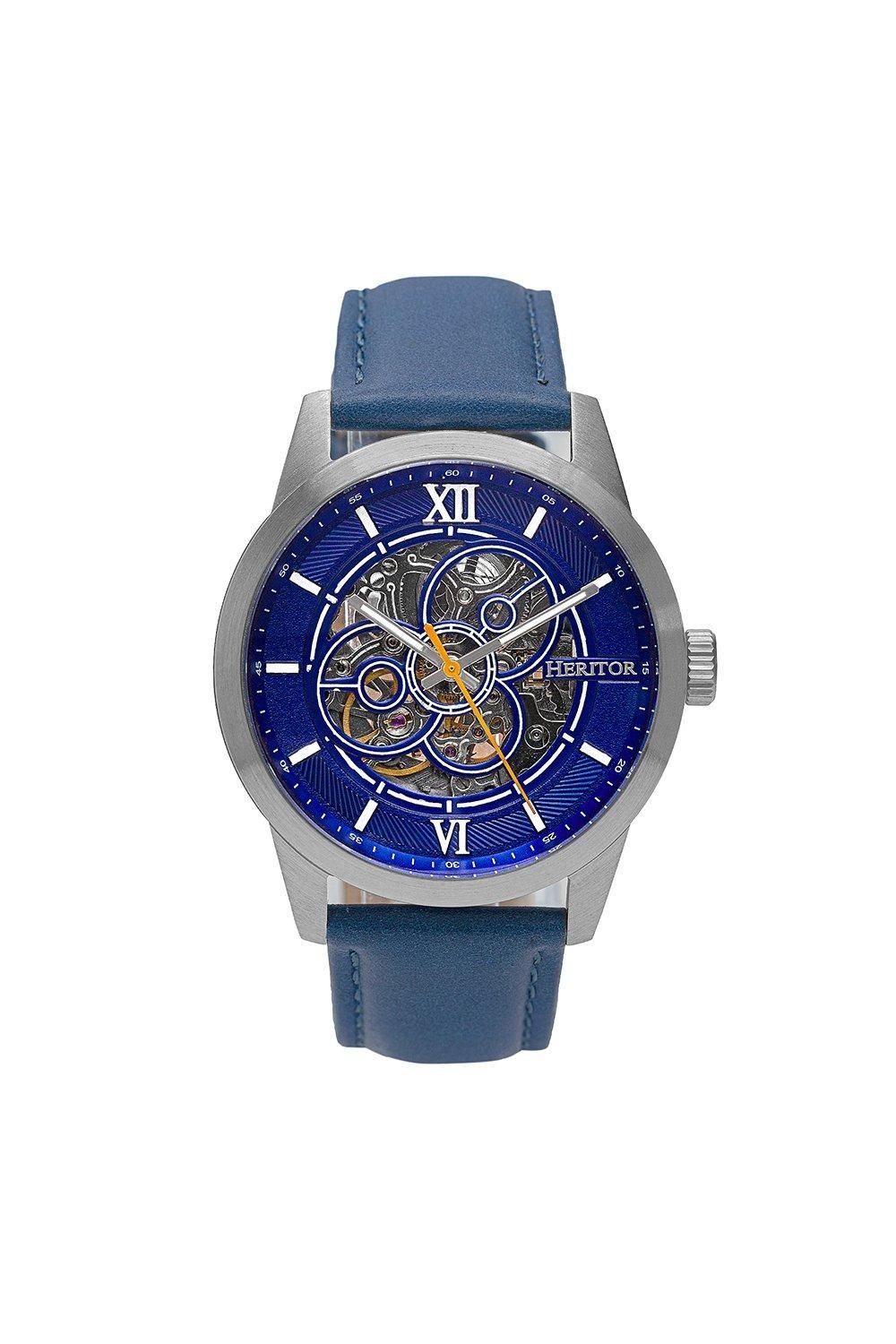 Heritor Automatic Heritor Automatic Men's Jonas Leather-Band Skeleton Watch in Blue - 1