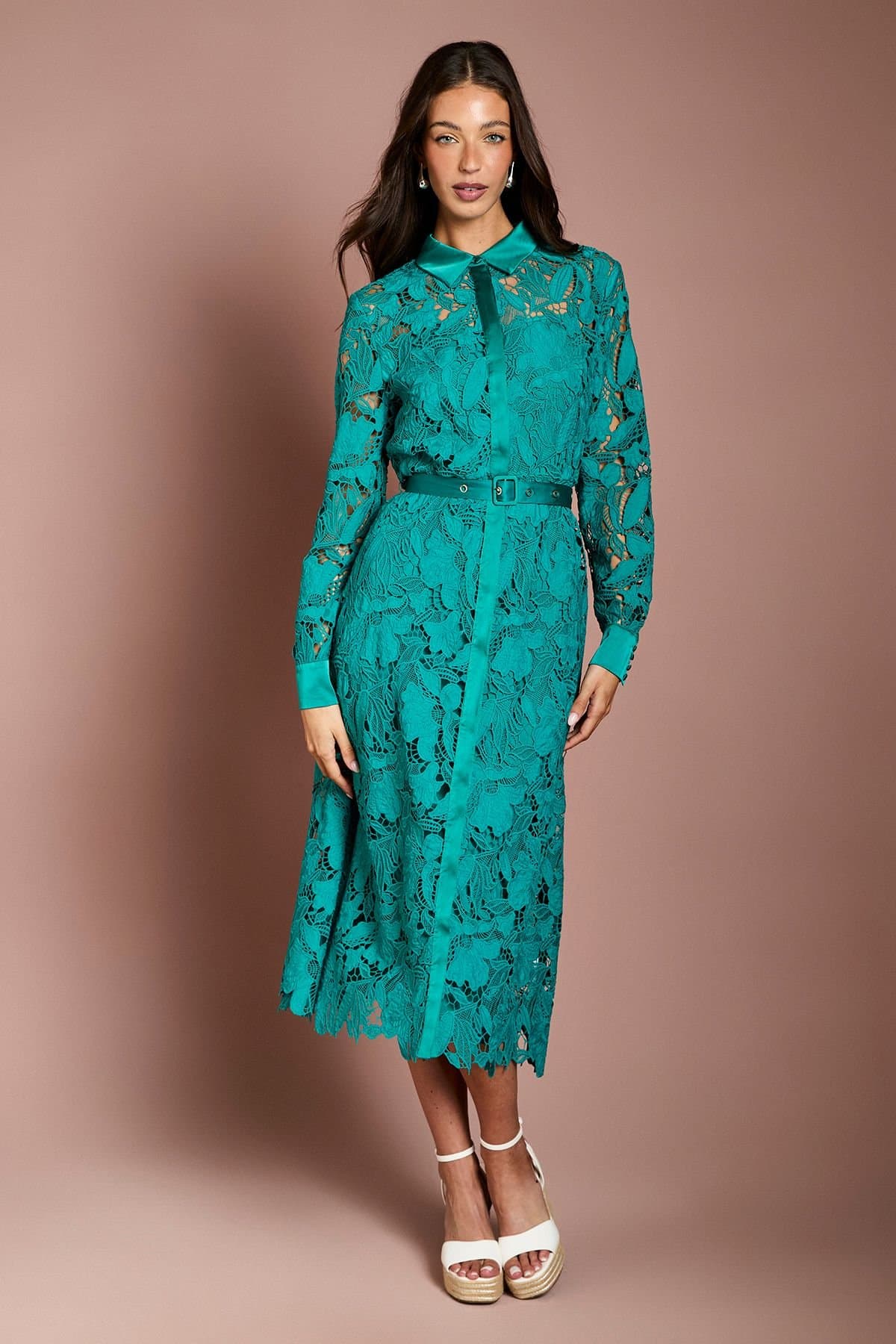 Coast Coast Women's Lace Shirt Dress in Teal