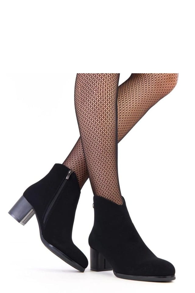 Love Lace Love Lace Women's Matte Ankle Boots with Zircon Detail & Column Heel in Black - 2