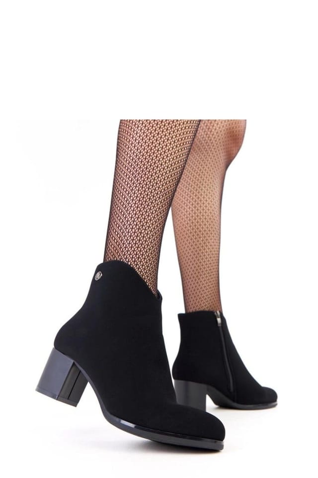 Love Lace Love Lace Women's Matte Ankle Boots with Zircon Detail & Column Heel in Black - 3