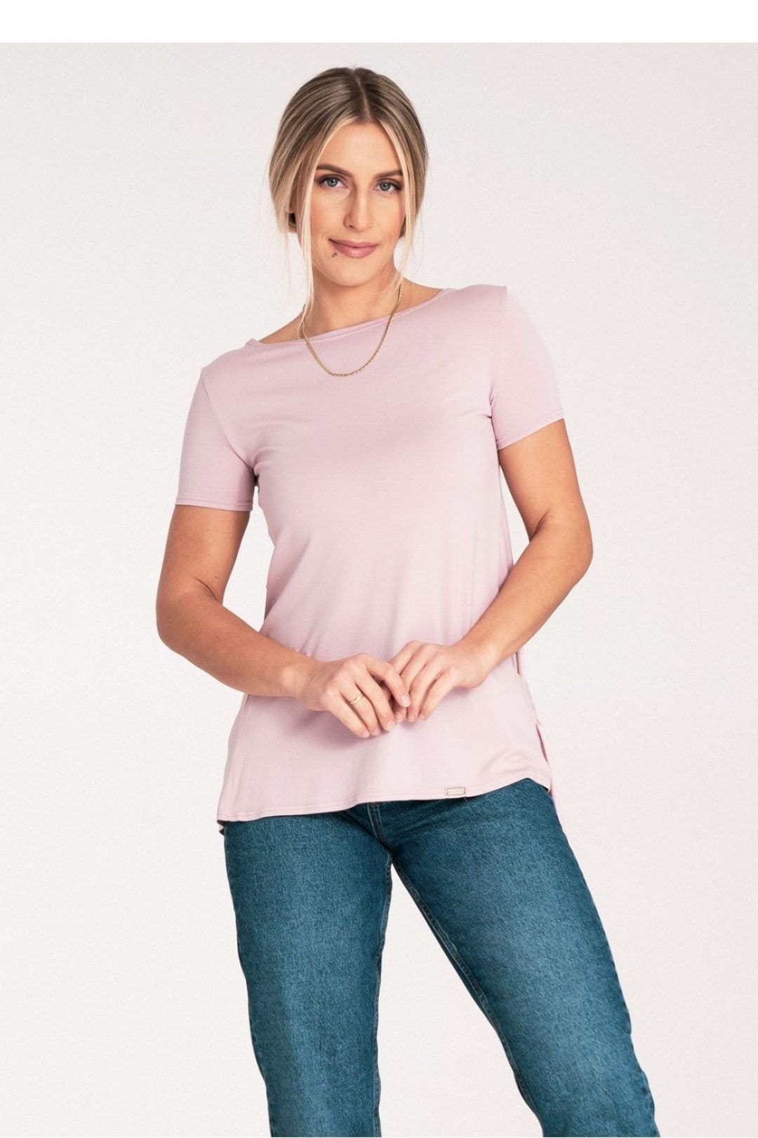 Love Lace Love Lace Women's Back Cutout Frill Short Sleeve Pullover Blouse in Pink - 4