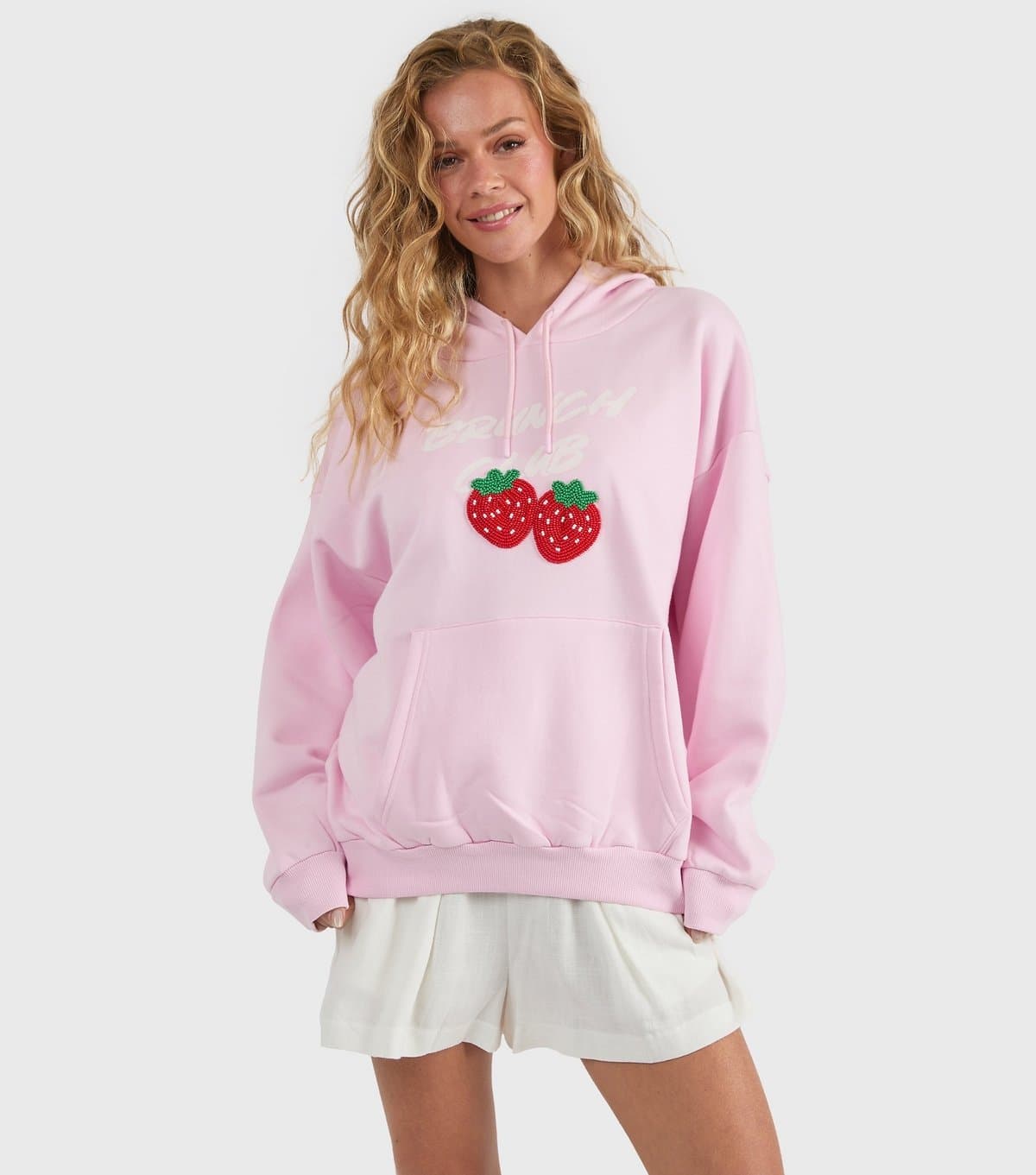 Skinnydip Women's Pink Brunch Club Beaded Strawberry Hoodie Skinnydip New Look