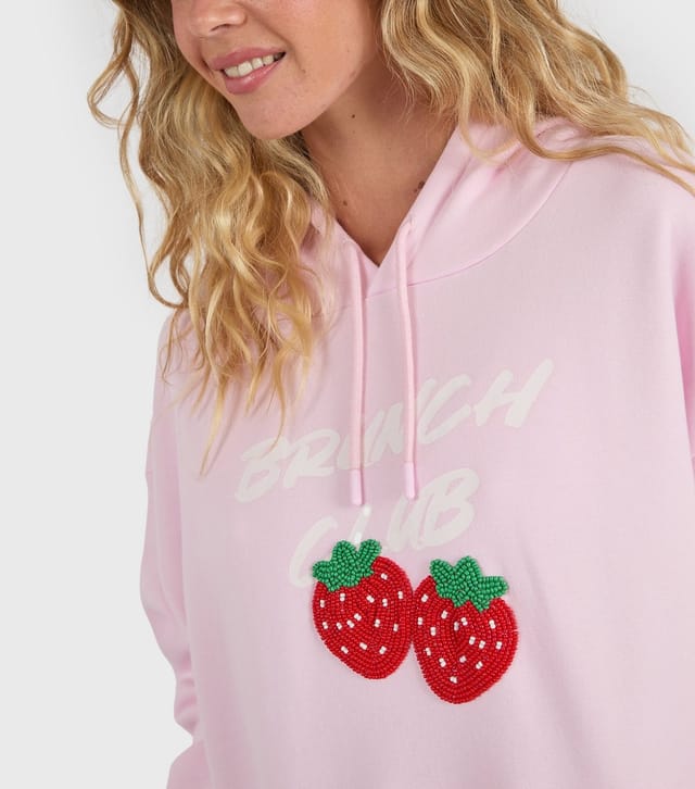 Skinnydip Women's Pink Brunch Club Beaded Strawberry Hoodie Skinnydip New Look - 3
