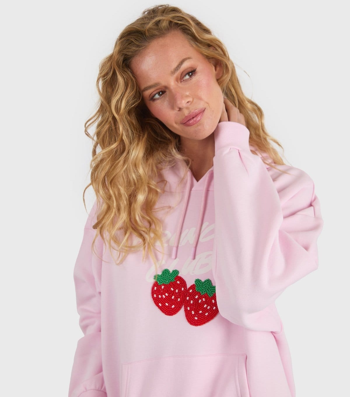 Skinnydip Women's Pink Brunch Club Beaded Strawberry Hoodie Skinnydip New Look - 4