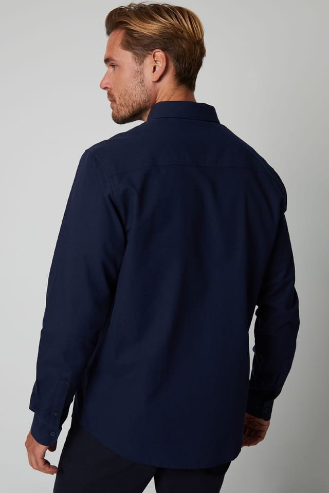 Threadbare Threadbare Men's Oxford Cotton 'Beacon' Long Sleeve Shirt in Navy - 2