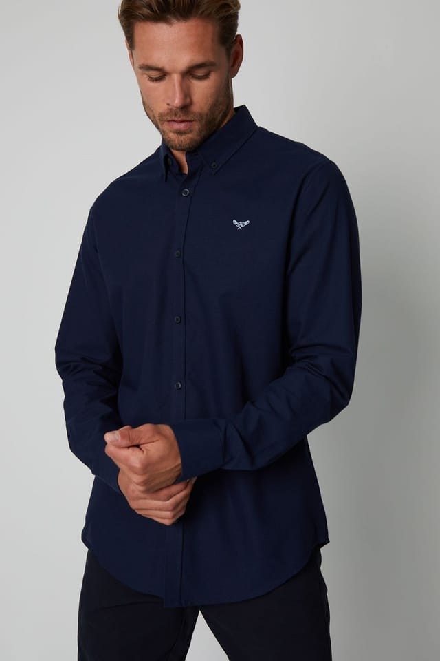 Threadbare Threadbare Men's Oxford Cotton 'Beacon' Long Sleeve Shirt in Navy - 3
