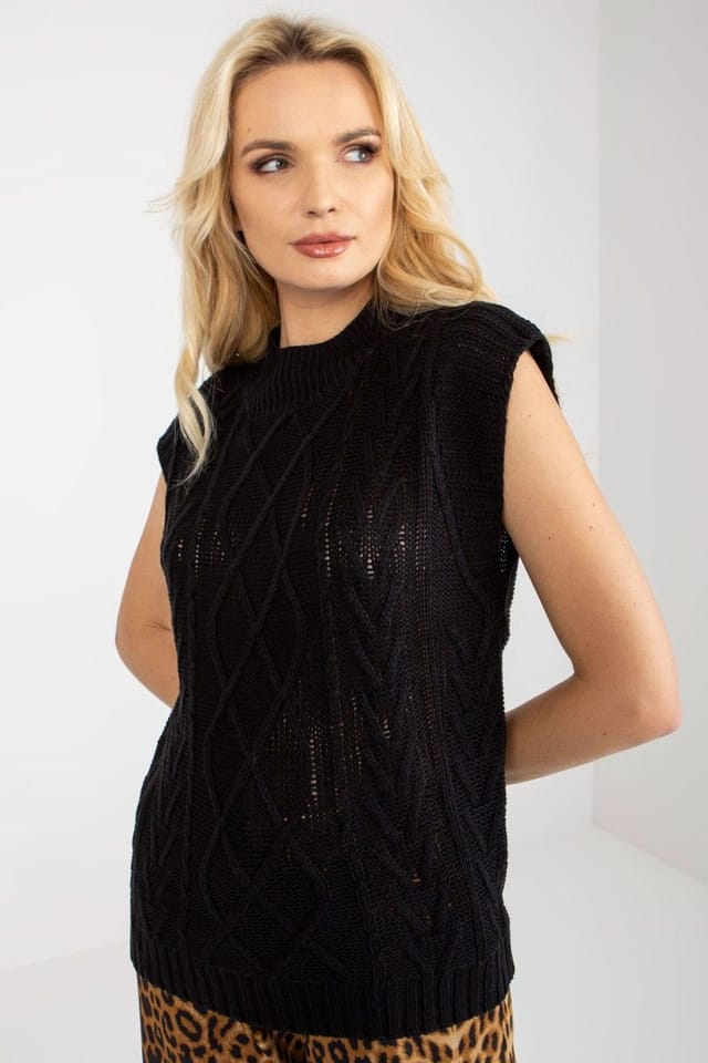 Love Lace Love Lace Women's Sleeveless Knitted Jacket Plaid Weave in Black - 2