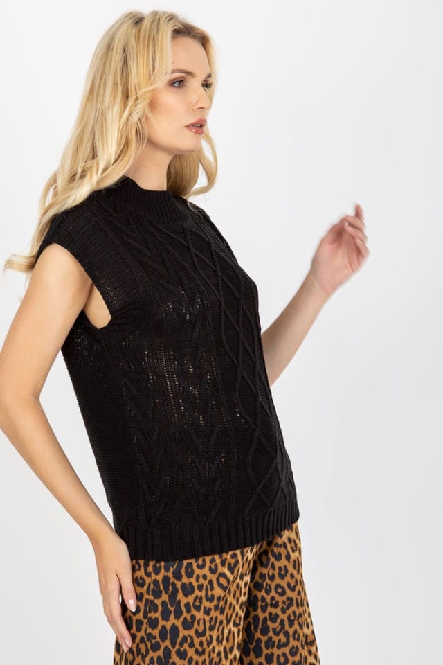 Love Lace Love Lace Women's Sleeveless Knitted Jacket Plaid Weave in Black - 3
