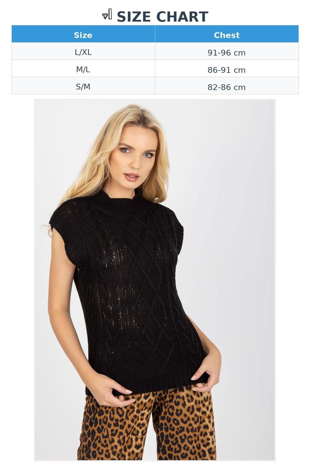 Love Lace Love Lace Women's Sleeveless Knitted Jacket Plaid Weave in Black - 4