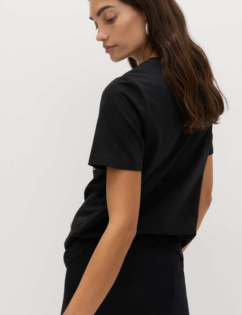 Marks & Spencer M&S Pure Cotton Embellished T-Shirt Black - 2