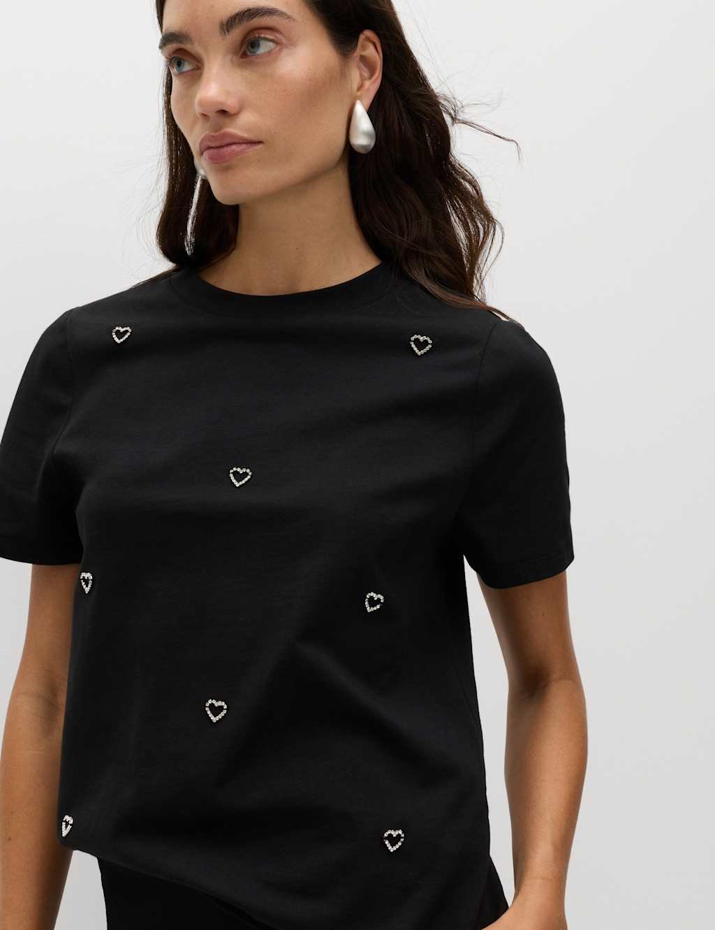 Marks & Spencer M&S Pure Cotton Embellished T-Shirt Black - 4