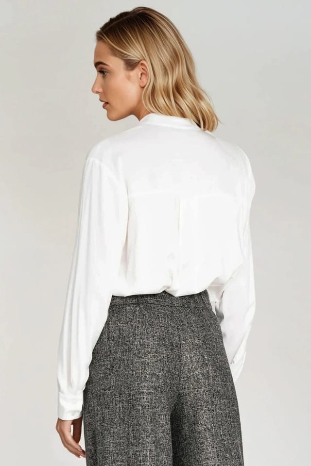 Love Lace Love Lace Women's Modern Oversized Viscose Polo Blouse in White - 3