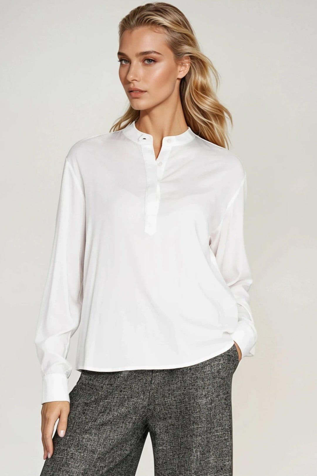 Love Lace Love Lace Women's Modern Oversized Viscose Polo Blouse in White - 4