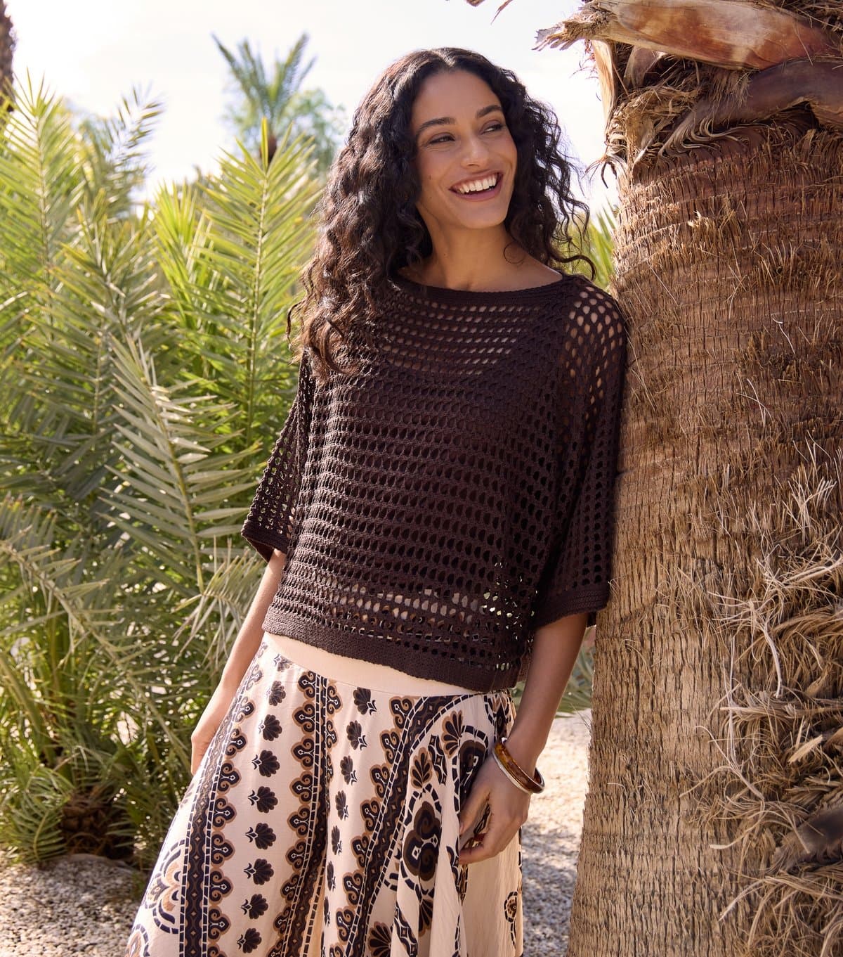 Blue Vanilla Blue Vanilla Dark Brown Crochet Fishnet Top